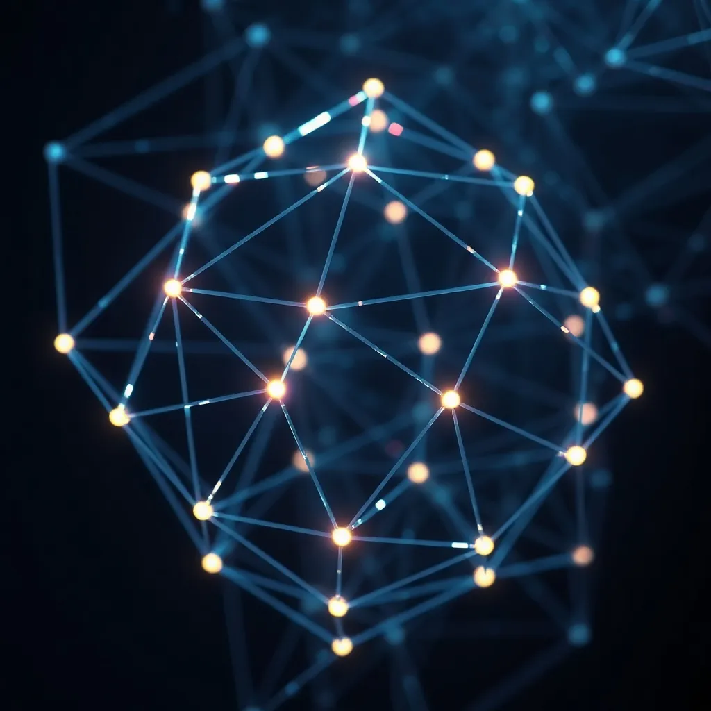 A complex network of interconnected glowing nodes forming a