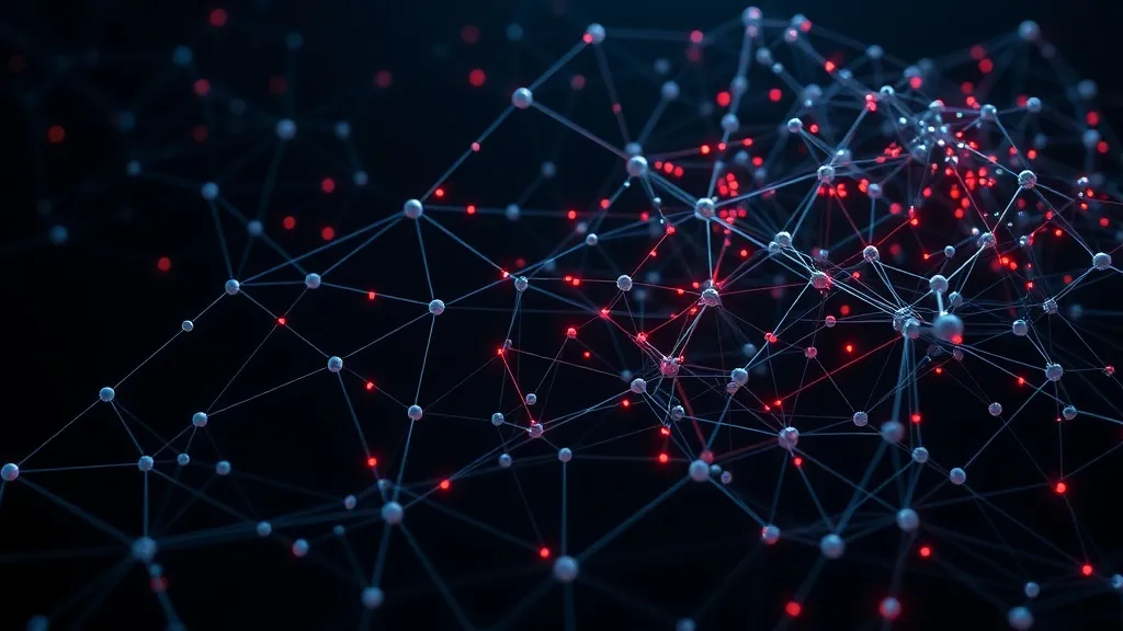 Complex 3D data visualization showing interconnected nodes a