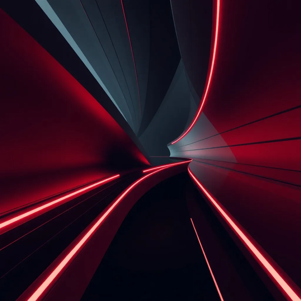 Abstract high-tech architectural lines, dark red and black t
